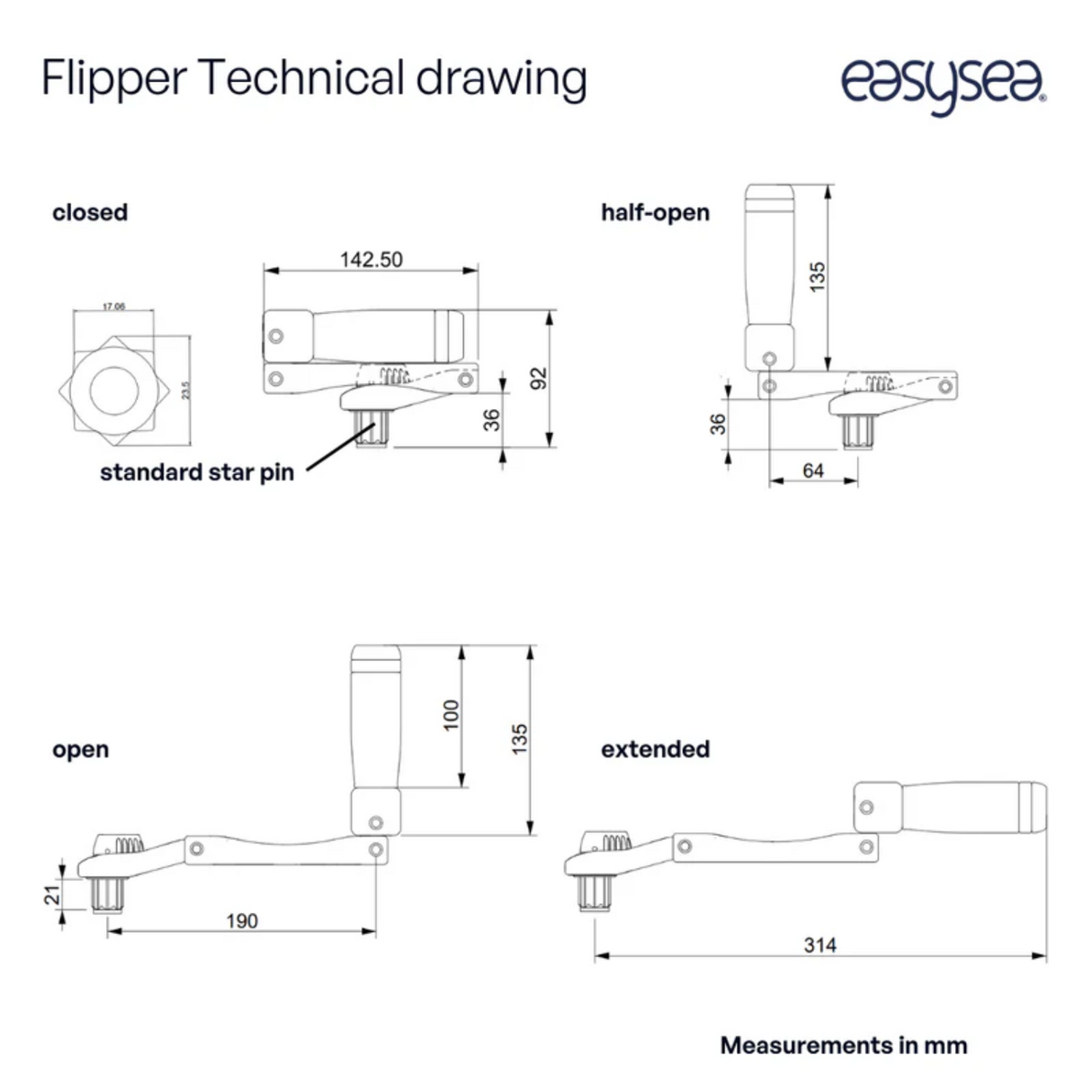 Easysea Flipper  8" Foldable Sailboat Winch Handle